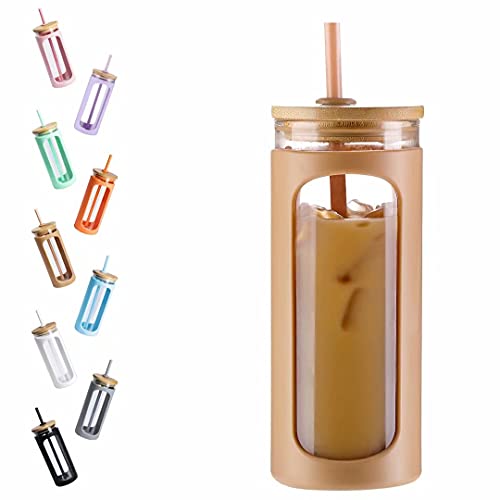 20oz Glass Water Tumbler with Straw and Bamboo Lid