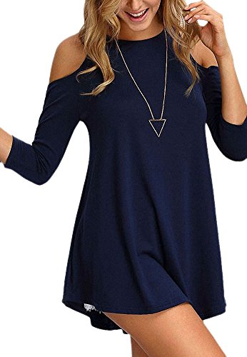 Womens Cold Shoulder 3/4 Sleeve Swing Tunic Top