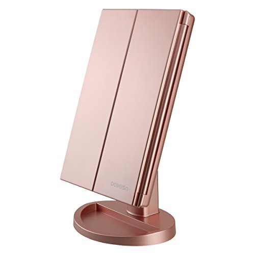 Tri-Fold Lighted Vanity Mirror with 21 LED Lights, Touch Screen
