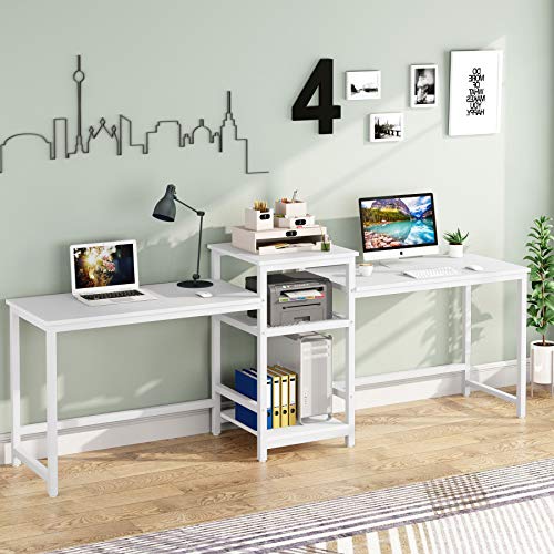 Tribesigns 96.9" Double Desk with Shelf