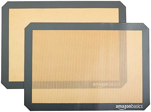 Amazon Basics Silicone, Non-Stick, Food Safe Baking Mat, Pack of 2, 16.5" x 11.6"
